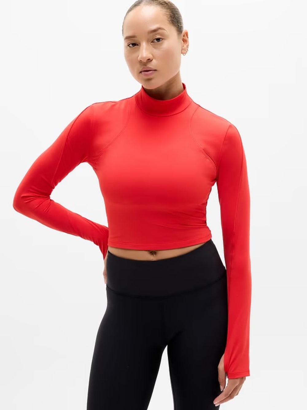 NWT Athleta Red Long-Sleeve Cropped Athletic Mesh Top XS